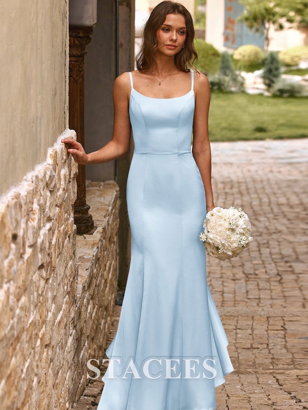 Women’s Light Blue Spaghetti Strap Mermaid Dress